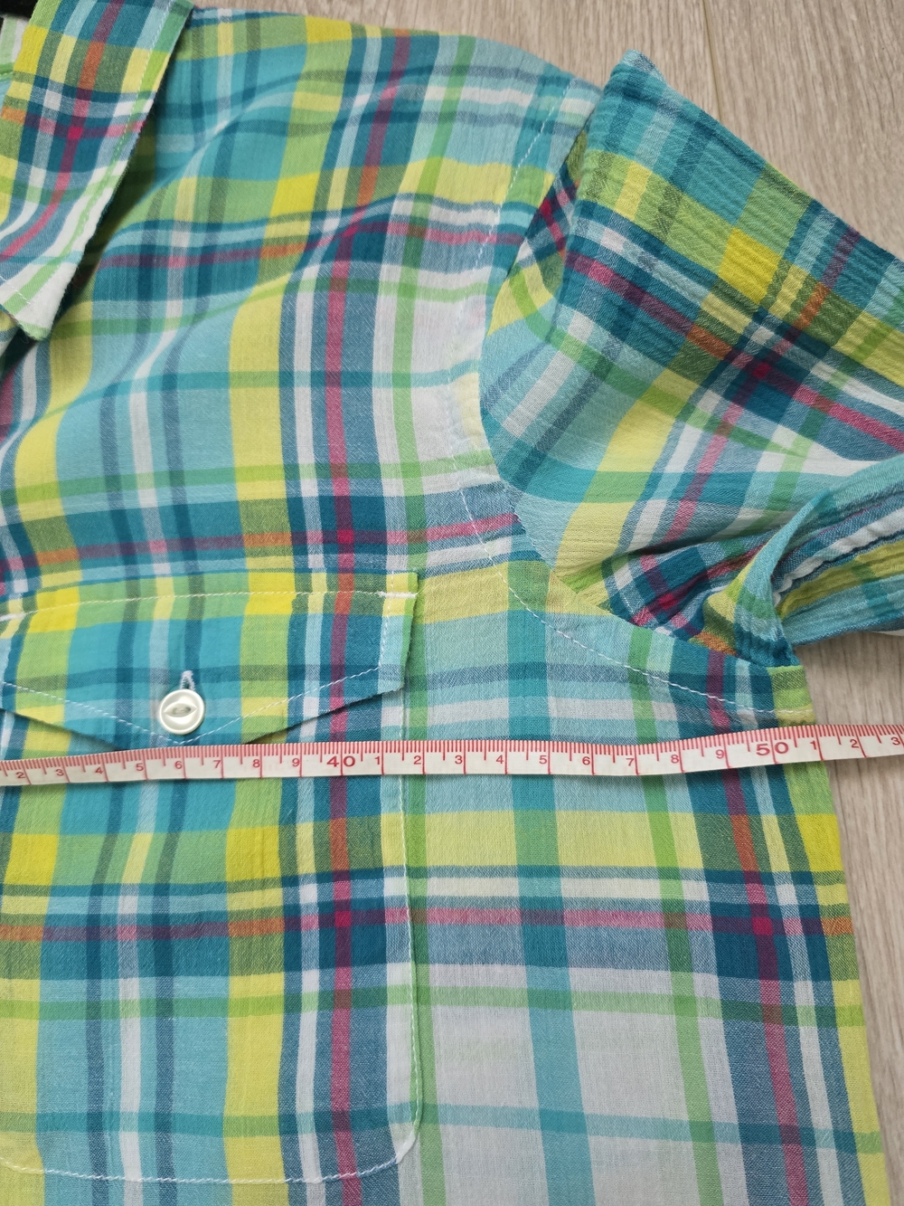 Ralph Lauren Plaid Button-Down Shirt in Aqua, Yellow & Green Cotton Size L - Picture 7 of 8